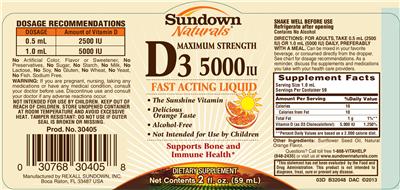 Photo of the Sundown Naturals Maximum Strength D3 5000 IU label