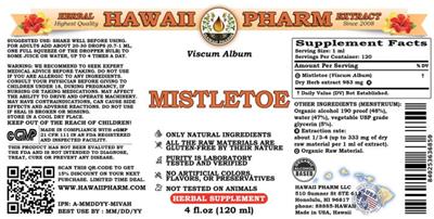 Photo of the Hawaii Pharm Mistletoe label