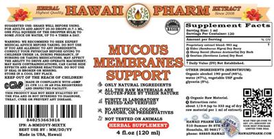 Photo of the Hawaii Pharm Mucous Membranes Support label