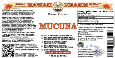 Photo of the Hawaii Pharm Mucuna label