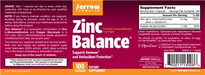 Photo of the Jarrow Formulas Zinc Balance label