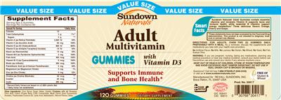 Photo of the Sundown Naturals Adult Multivitamin Gummies With Vitamin D3 label