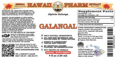 Photo of the Hawaii Pharm Galangal label