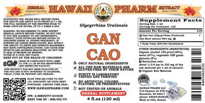 Photo of the Hawaii Pharm Gan Cao label