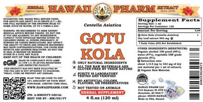 Photo of the Hawaii Pharm Gotu Kola label