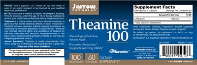 Photo of the Jarrow Formulas Theanine 100 mg label
