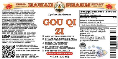 Photo of the Hawaii Pharm Gou Qi Zi label