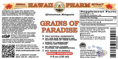 Photo of the Hawaii Pharm Grains of Paradise label
