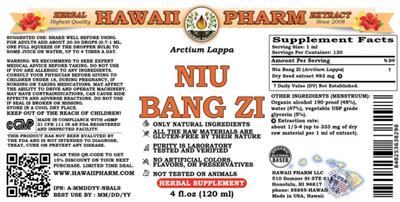 Photo of the Hawaii Pharm Niu Bang Zi label