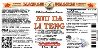 Photo of the Hawaii Pharm Niu Da Li Teng label