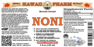 Photo of the Hawaii Pharm Noni label