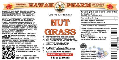 Photo of the Hawaii Pharm Nut Grass label