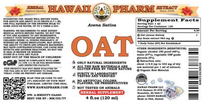 Photo of the Hawaii Pharm Oat label