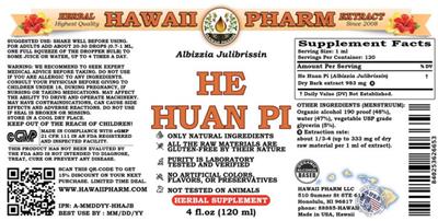 Photo of the Hawaii Pharm He Huan Pi label