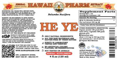 Photo of the Hawaii Pharm He Ye label