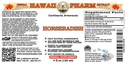Photo of the Hawaii Pharm Horseradish label
