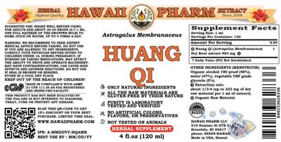 Photo of the Hawaii Pharm Huang Qi label