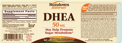 Photo of the Sundown Naturals DHEA 50 mg label