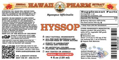 Photo of the Hawaii Pharm Hyssop label