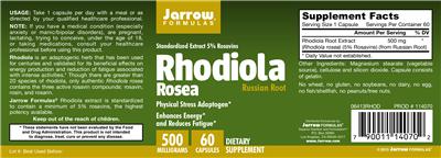 Photo of the Jarrow Formulas Rhodiola Rosea 500 mg label