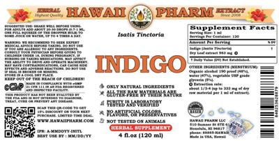 Photo of the Hawaii Pharm Indigo label