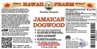 Photo of the Hawaii Pharm Jamaican Dogwood label