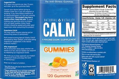 Photo of the Natural Vitality CALM Gummies Orange Flavor label