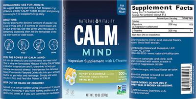 Photo of the Natural Vitality CALM Mind Honey Chamomille label