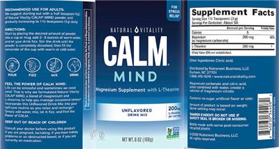 Photo of the Natural Vitality CALM Mind Unflavored label