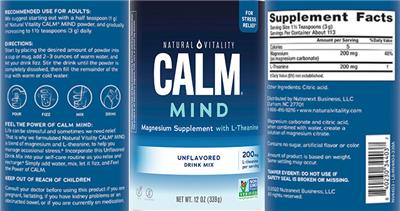 Photo of the Natural Vitality CALM Mind Unflavored label