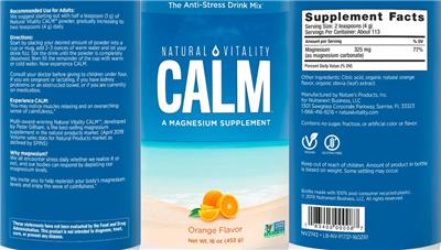 Photo of the Natural Vitality CALM Orange Flavor label