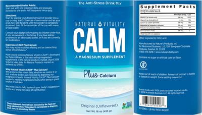 Photo of the Natural Vitality CALM plus Calcium Original (Unflavored) label