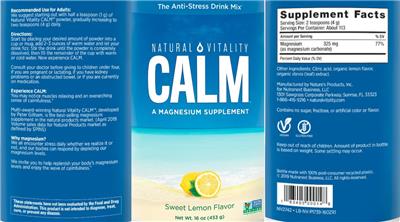 Photo of the Natural Vitality CALM Sweet Lemon Flavor label
