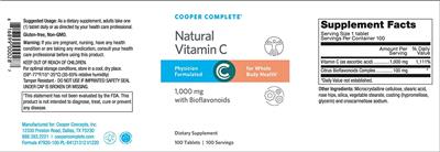 Photo of the Cooper Complete Natural Vitamin C 1,000 mg label