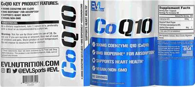 Photo of the Evlution Nutrition CoQ10 100 mg label