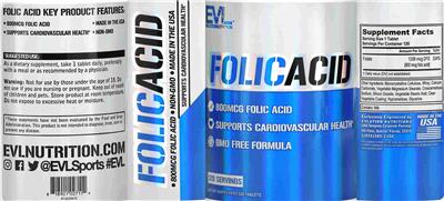 Photo of the Evlution Nutrition Folic Acid 800 mcg label