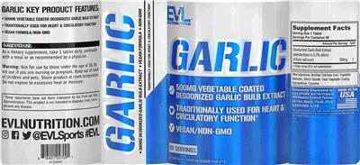 Photo of the Evlution Nutrition Garlic 500 mg label