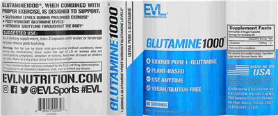 Photo of the Evlution Nutrition Glutamine1000 label