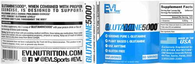 Photo of the Evlution Nutrition Glutamine5000 Unflavored label
