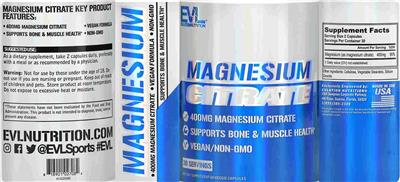 Photo of the Evlution Nutrition Magnesium Citrate 400 mg label