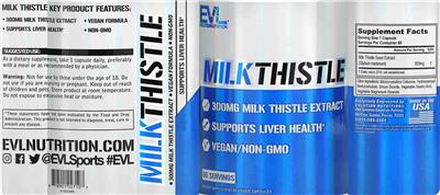 Photo of the Evlution Nutrition Milk Thistle 300 mg label