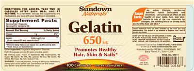 Photo of the Sundown Naturals Gelatin 650 mg label