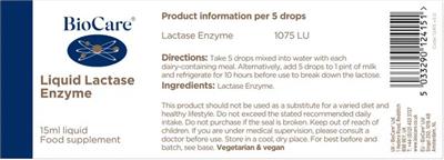 Photo of the BioCare Liquid Lactase Enzyme label