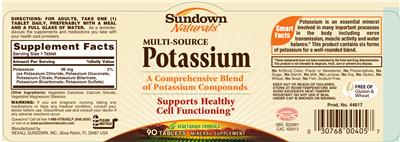 Photo of the Sundown Naturals Multi-Source Potassium label