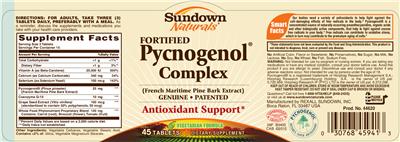 Photo of the Sundown Naturals Fortified Pycnogenol Complex label