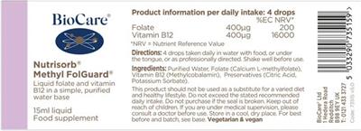 Photo of the BioCare Nutrisorb Methyl FolGuard label