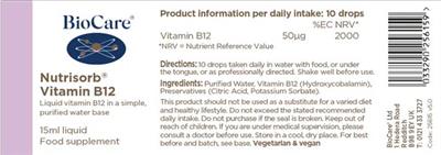 Photo of the BioCare Nutrisorb Vitamin B12 label