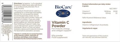 Photo of the BioCare Vitamin C Powder label