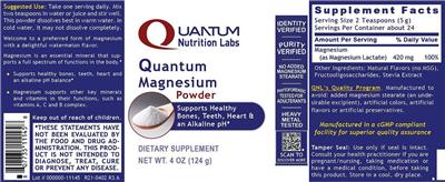 Photo of the Quantum Nutrition Labs Quantum Magnesium Powder label