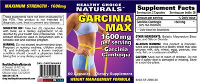 Photo of the Healthy Choice Naturals Garcinia Max 1600 mg label